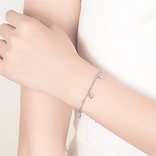 925 Sterling Silver Plated Bracelets for Women Love Heart Charm Chain Bracelet Bangle Fashion Jewelry Gifts - style: heart hanging