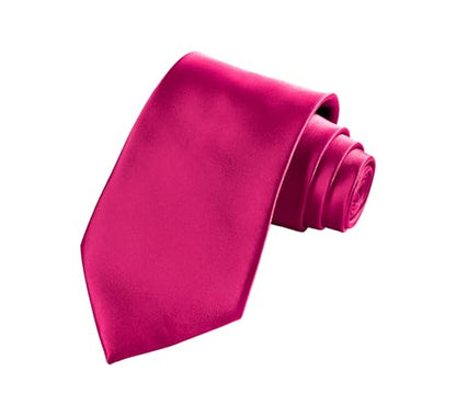 TIE G Solid Satin Woven dyed Color Formal Black Necktie and Pocket Square Sets in Gift Box - color: Fuchsia Pink