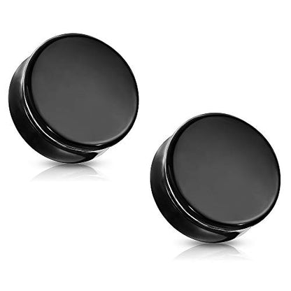 Pierced Owl - Natural Black Obsidian Stone Double Flared Plug Gauges, Sold as a Pair - style: 28mm (1 1/8")