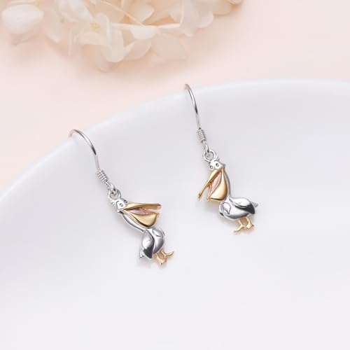S925 Sterling Silver Cute Bird Earrings for Women Jewelry - color: White-Pelican
