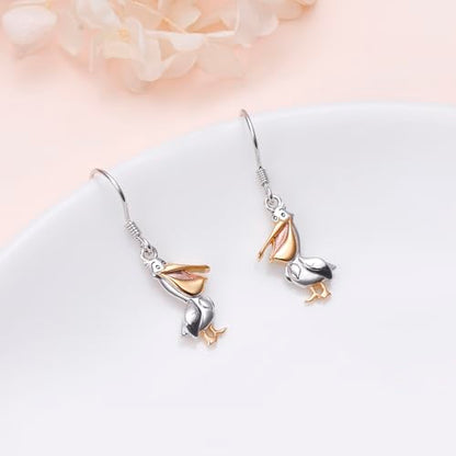 S925 Sterling Silver Cute Bird Earrings for Women Jewelry - color: White-Pelican