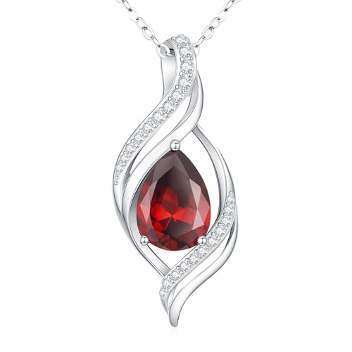 Birthstone Necklace for Women S925 Sterling Silver Teardrop | With Cubic Zirconia and Gemstones - Ideal Birthday Jewelry Gift for Her, Girlfriend, Wife, Mom on Birthday, Anniversary - color: 01 - Garnet