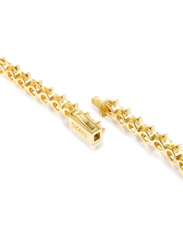 Sterling Silver 14K Gold Plated 2.5mm/3mm/4mm/5mm Round Cut Moissanite Tennis Bracelet, Classic Luxury Bezel Set Diamond Bracelets for Women Men Wedding Birthday Jewelry, Size 6.5" 7" 7.5" 8.3" - color: 2.5mm Width-Moissanite-Gold, size: 7.0 Inch (Fit Wri