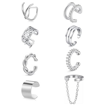 JFORYOU Stainless Steel Ear Cuff Fake Helix Cartilage Clip On Wrap Earrings Fake Lip Ring Non-Piercing Adjustable Men Women - color: Style F-Silver