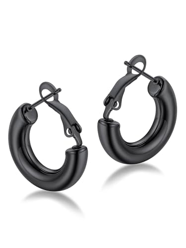 FaithHeart Silver/Black/Gold Stainless Steel Chunky Hoop Earrings for Women | Hypoallergenic Lightweight Hoop Earrings, Trendy Statement Thick Hoop, 20/30/40/50/60/70/80mm - color: Black, size: 20mm