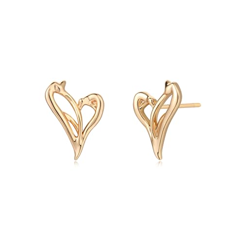 LOYATA Spike Earrings Gold Huggie Hoop Diamond Cubic Zirconia 14K Gold Plated Dainty Small Simple Hypoallergenic Geometric Jewelry Gift for Women - color: Hollow Heart