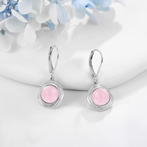 FreshWater Pearl Dangle Earrings 925 Sterling Silver Lapis lazuli Turquoise Larimar Opal Black Pearl Leverback Earrings for Women Birthday Hypoallergenic - style: Rose quartz earrings
