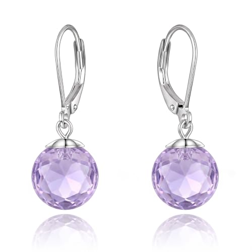 Pearl Leverback Earrings for Women Dangle Round Gemstone Earrings Birthstone Jewelry Gift Anniversary for Her - color: 06 June birthstone
