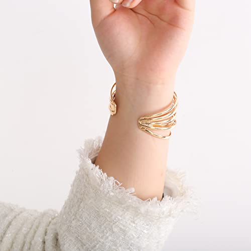 WOWORAMA Chunky Cuff Bracelets for Women Multi-layer Cross Wire Open Bangle Bracelet Adjustable Chunky Wide Open Wrist Arm Cuffs Wrap Bracelet Gold/White Gold - color: Gold Cross Wire Cuff