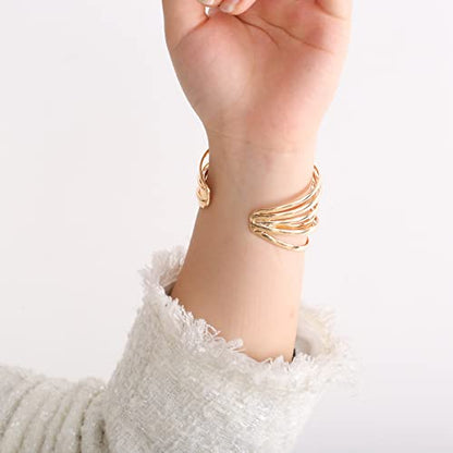 WOWORAMA Chunky Cuff Bracelets for Women Multi-layer Cross Wire Open Bangle Bracelet Adjustable Chunky Wide Open Wrist Arm Cuffs Wrap Bracelet Gold/White Gold - color: Gold Cross Wire Cuff