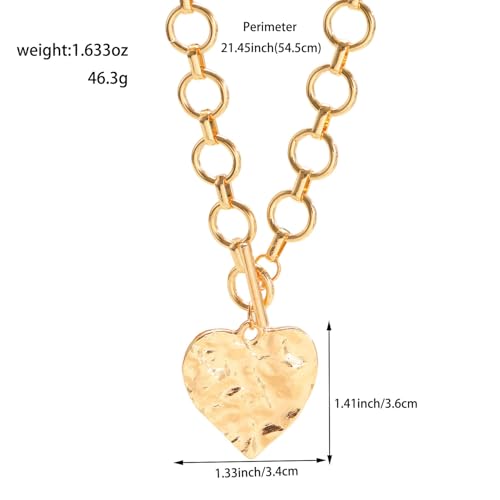 Sora Tuki Gold Chunky Necklace for Women Trendy Big Silver Statement Necklace Large Heart Hollow Square Necklaces Bold Thick Chain OT Toggle Necklaces Boho Chunky Jewelry - color: Style 1 - Gold-Heart
