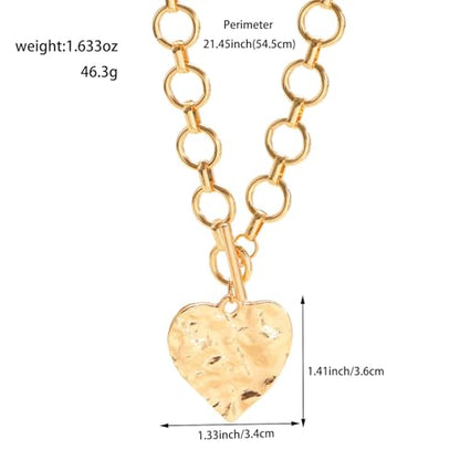 Sora Tuki Gold Chunky Necklace for Women Trendy Big Silver Statement Necklace Large Heart Hollow Square Necklaces Bold Thick Chain OT Toggle Necklaces Boho Chunky Jewelry - color: Style 1 - Gold-Heart