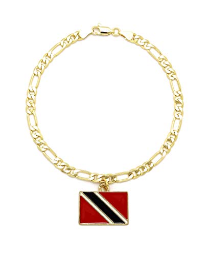 Women's Flag Pendant 5mm 10" Figaro Chain Ankle Bracelet Anklet - style: Trinidad and Tabago/Gold-Tone