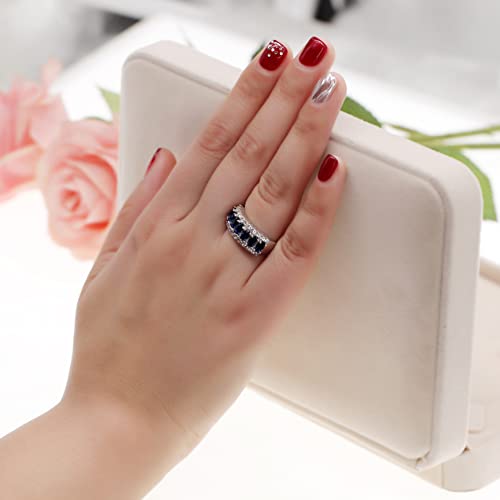 Uloveido Beautiful Women's 7 Stones Wedding Band Oval Cubic Zirconia Engagement Anniversary Rings J501 - color: Platinum-Dark blue