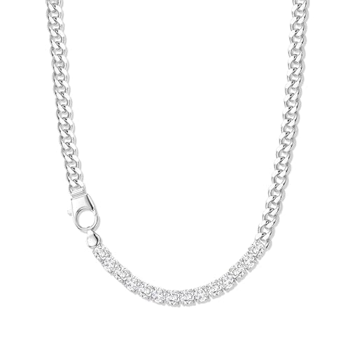 Zeffy 14K Gold/Silver Plated Chunky Thick Chain Toggle Clasp Necklace Dainty Baroque Pearl/Heart/Cross/Turquoise Pendant Necklace - color: Silver CZ Cuban Link
