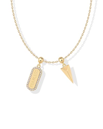 PAVOI 14K Gold Plated Dainty Necklace with Removable Charms Set for Women | 2 and 3-Pack Small Motif & Mantra Pendants, Adjustable Chain Gold Charm Necklace, Cute Jewelry Gifts - style: Fearless Pack