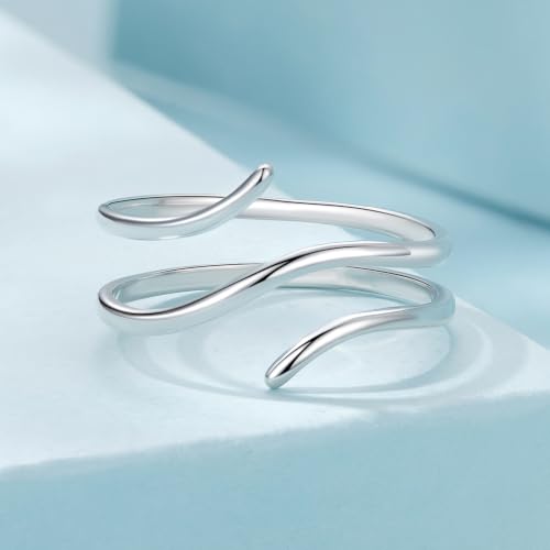 MUNDELL 925 Sterling Silver Simple Multi-layer Leaf Adjustable Ring Green Lucky Leaves Statement Ring for Women Promise Ring Fine Jewelry - color: Size 7-10