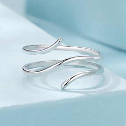MUNDELL 925 Sterling Silver Simple Multi-layer Leaf Adjustable Ring Green Lucky Leaves Statement Ring for Women Promise Ring Fine Jewelry - color: Size 7-10