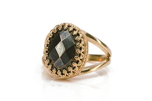 Double Band Pyrite Stone Ring - Custom Rose Gold Rings for Women - Oval Ring for Engagement, Wedding, Fashion, Promise, For Her Birthday, Anniversary, Holidays - All Ring Size Available