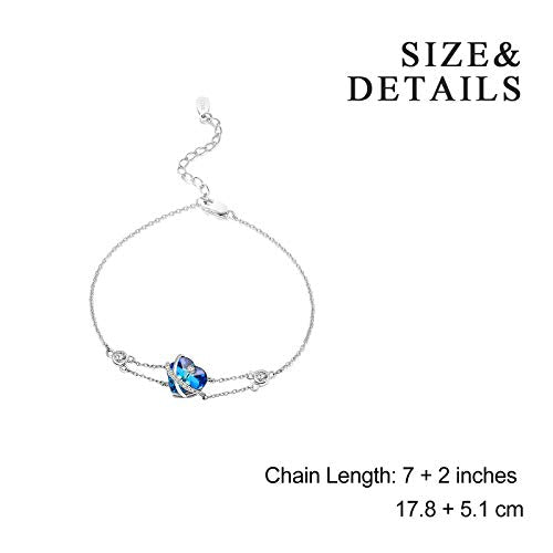 AOBOCO I Love You Jewelry - Sterling Silver Blue Purple Love Heart Bangle Bracelet Embellished with Crystals from Austria, Fine Anniversary Birthday Jewelry Gifts for Women - style: 04 Blue Bracelet