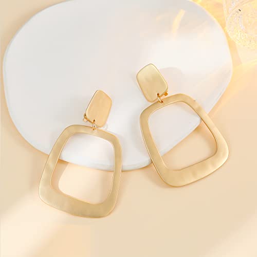 Matte Gold Silver Geometry Clip On Earrings for Women Retro Drop Clip Earrings for Women - style: gold square