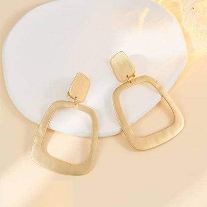 Matte Gold Silver Geometry Clip On Earrings for Women Retro Drop Clip Earrings for Women - style: gold square