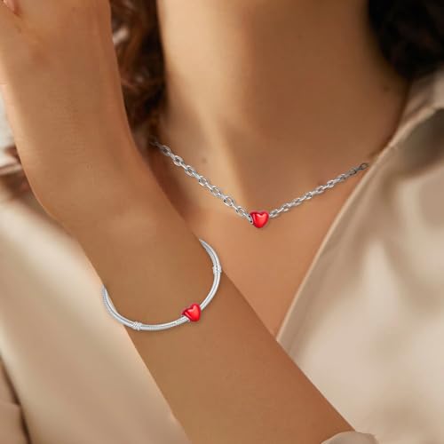 S925 Charms for Bracelets and Necklaces, Gifts for Mothers Nurses Day Graduation, for Girlfriend Family Friend, Bead Pendant, for Pandora, Silver 14K Gold Plated Enamel CZ, DIY Jewelry Making - style: 24 Red Enemal Heart Charms