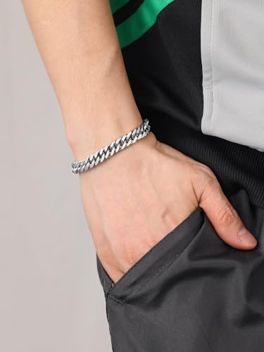 ChainsHouse Stainless Steel Cuban Link Bracelet, 6mm/8mm/12mm/17mm Width, 7.5"/8.3"/9", Black/ 18K Gold Plated Chain Wrist Bracelets for Men Women, Send Gift Box - color: P: Steel-8mm width-custom