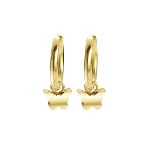 Women's Huggie Hoop Earrings with Small Cute Charm - style: Gold Butterfly