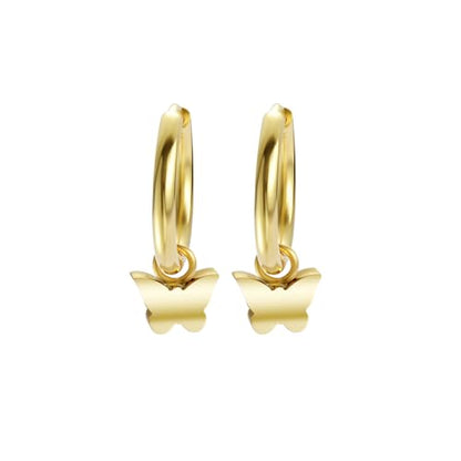 Women's Huggie Hoop Earrings with Small Cute Charm - style: Gold Butterfly