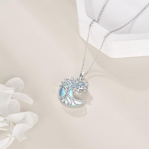 YAFEINI 925 Sterling Silver Moonstone Necklace Filigree Teardrop Pendant Necklace Jewelry for Women Girls - color: VV-Tree of Life Moon Moonstone