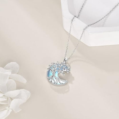 YAFEINI 925 Sterling Silver Moonstone Necklace Filigree Teardrop Pendant Necklace Jewelry for Women Girls - color: VV-Tree of Life Moon Moonstone