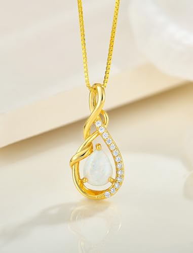STARCHENIE Infinity Teardrop Necklace for Women 925 Sterling Silver Pendant Birthstone Jewelry - color: Gold-Opal