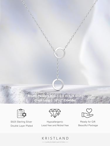 S925 Silver Women's Bar Necklace/Double Circle Layered Y Necklace Chain Adjustable Long/Tiny Pendant Chain Choker for Lady Gift - style: Y Circle