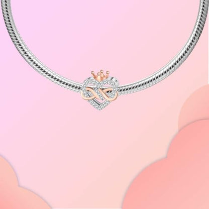 LUXILLA Love You Best Friend Grandma Wife Heart Charm 925 Sterling Silver Charms Fit for Bracelets Necklace Jewelry Gift for Women - color: Crown Infinity Love Charm