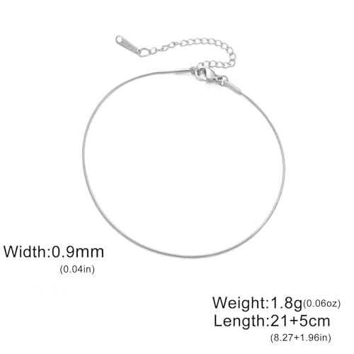 Amaxer Adjustable Stainless Steel Snake Chain Ankle Bracelet 0.04in Width Foot Chain for Women Beach Holiday Summer Vacation Jewelry - color: silver