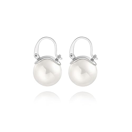 925 Sterling Silver Hoop Handpicked AAA+ Quality 7.5-8mm White Freshwater Cultured Pearl Dangle Drop Earrings Jewelry for Women - color: 9. Silver Plated Handle