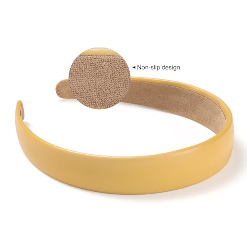 WantGor 1 Inch PU Leather Headband, Wide Padded Hairband Fashion Hair Bands | Cute Womens Headbands Holiday DIY Hair Accessories (Yellow) - color: Yellow