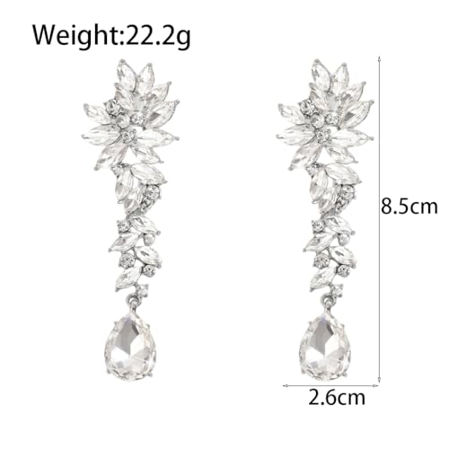 Silver Rhinestone Wedding Earrings for Women,Silver Sparkling Crystal Chandelier Earrings,Formal Cocktail Prom Teardrop Dangle Drop Statement Jewelry - color: Silver