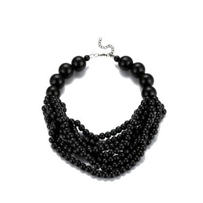 COLORFUL BLING Boho African Wooden Beaded Strands Necklace Ethnic Layered Chunky Collar Choker Wood Necklace for Women Hip Hop Statement Jewelry - color: black