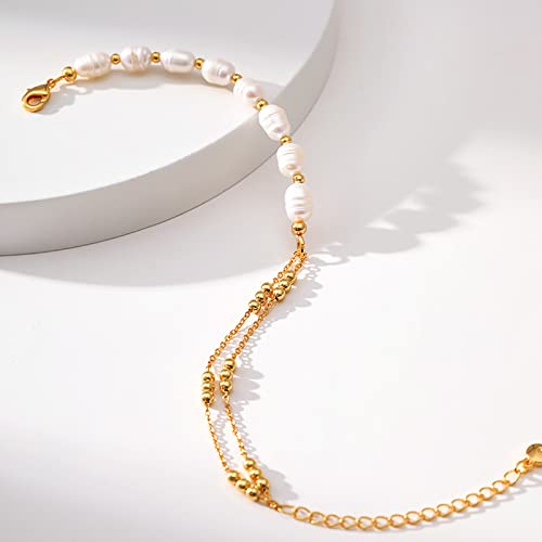 Dainty Gold Bracelets for Women, 18 Gold Plated Adjustable Evil Eye/Butterfly/Beaded/Pearl/Heart/Turquoise Handmade Bracelet for Women - style: Pearl and Gold Bead