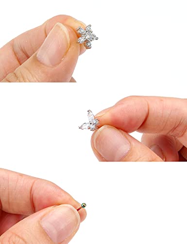 Prjndjw 20G 18G Nose Rings Studs Surgical Steel Nose Stud Glow Dark Heart Opal CZ Flower Nose Piercing Jewelry Nose Rings for Women Straight Screw L Shaped Nose Rings Hypoallergenic Nose Piercing Kit - color: 20G-Straight Bar Nose rings