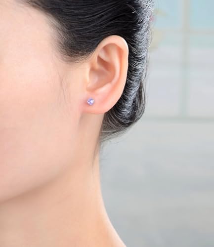 1 Pair Adabele Authentic Sterling Silver Birthstone Stud Earrings 4mm/0.25 Carat Tiny Cubic Zirconia Imitation Diamond Gemstone Hypoallergenic Nickel Free Tarnish Resistant Women Men Jewelry - color: February