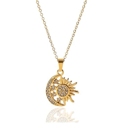 Unisex Celestial Gold Pendant Necklaces, Sun/Moon/Star/Angle Celestial Elements Unisex Choker Gold Lover Chains for Men and Women Jewelry - color: Gold Chain - Sun & Moon & Star