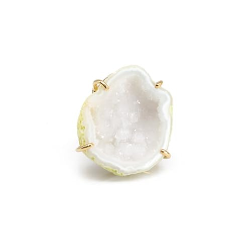 Elegant Geode Druzy Gemstone Statement Ring for Women, Adjustable Ring, Gold Plated Stone Size 20-25mm - color: White, style: 1