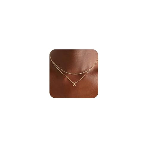 Gold Initial Necklaces for Women, 14k Gold Plated Round Letter A-Z Pendant Necklace Trendy Capital Monogram Necklace Dainty Name Pendant Necklace for Women Jewelry Gifts - style: Gold X
