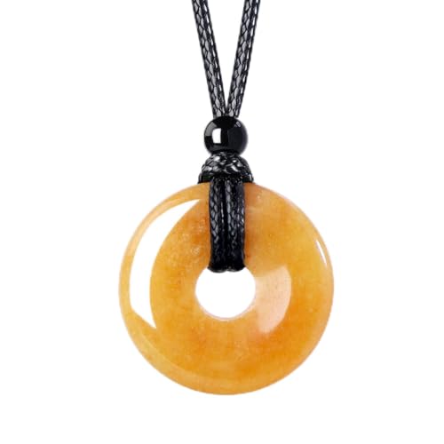 Anjiucc Natural Gemstone Pendant Necklce Lucky Coin Crystal Necklace Donut Pendnat with Adjustable Rope Healing Crystal for Men - color: Red Aventurine