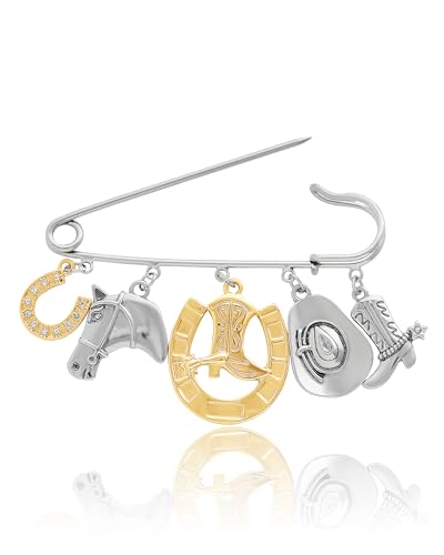Jessica Simpson Silver or Gold-Tone Brooch for Women | Western Pins with Dangle Charms, Turquoise, or Rhinestones - color: Silver Western Charms