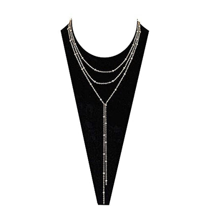 MOLOCH Layer Choker Long Chain Tassel Pendant Necklace Handmade Bead Station y Necklace Charm Chain Jewelry Necklace - color: gold