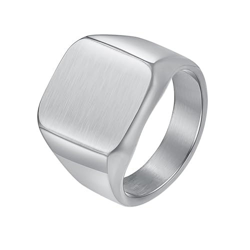 Nanafast Men's Brushed Rings Stainless Steel Square Signet Rings for Men, Chunky Signet Statement Rings, Father's Day Gift for Father Husband